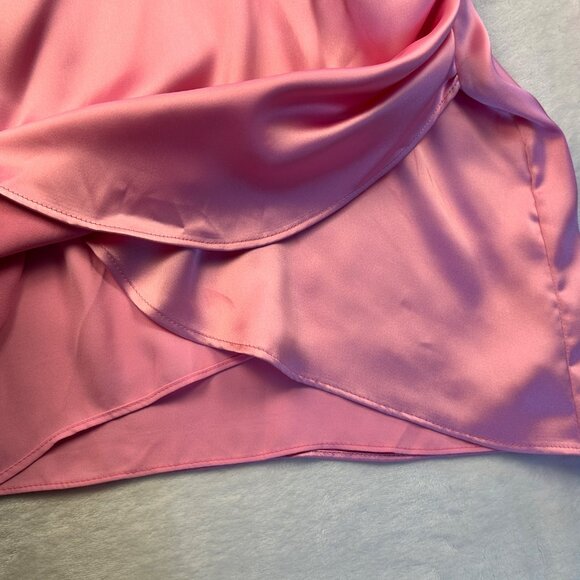 Zara Pink Satin Wrap Mini Dress Sz S Long Sleeves Collared V-Neckline Feminine - Picture 13 of 14